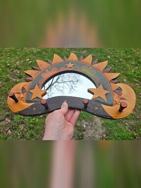 Vintage 90s Celestial Sun Moon Mirror Hook Rack – Whimsigoth Boho Wall Decor